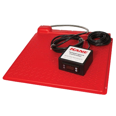 Pet Heat Mat with Thermostat,"Red heat mat with attached thermostat controller and cord"