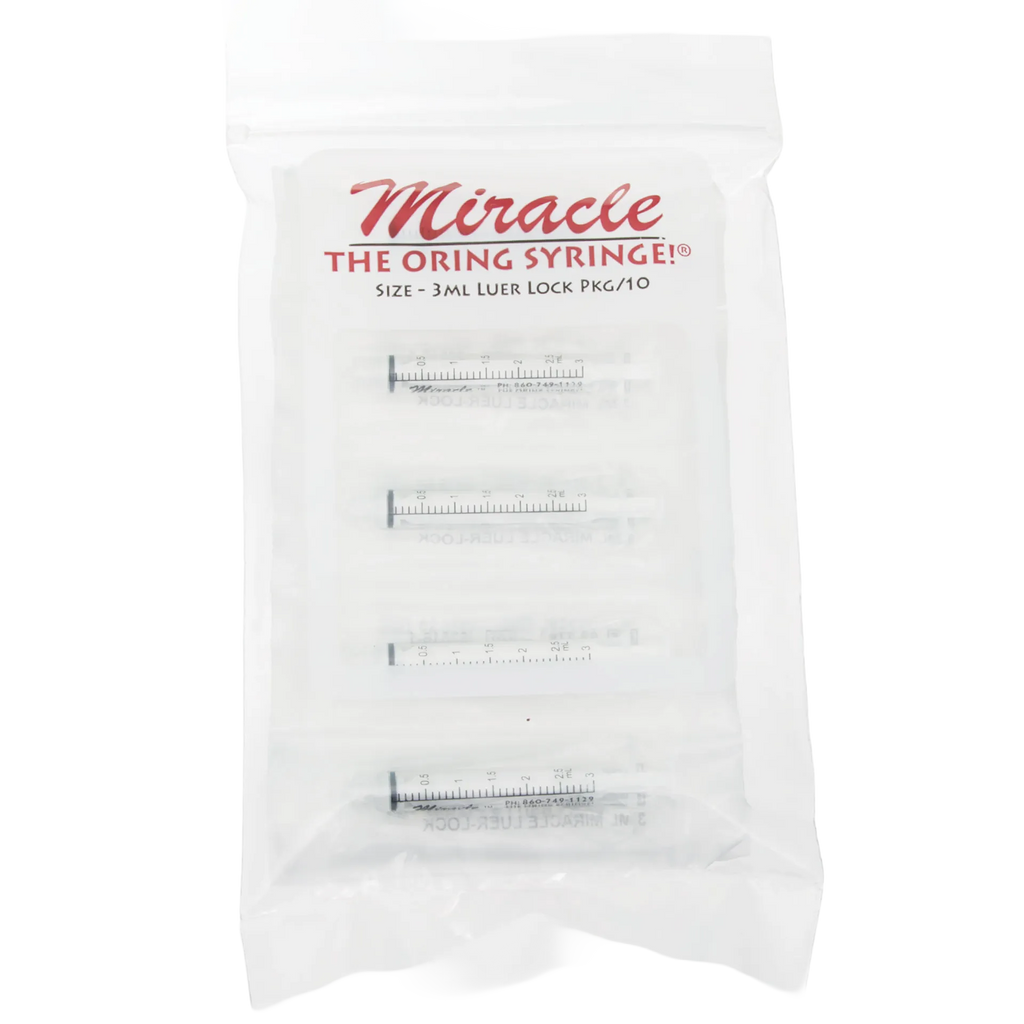 Miracle Nipple O-ring Syringe,"Clear bag with four 3 mL syringes"