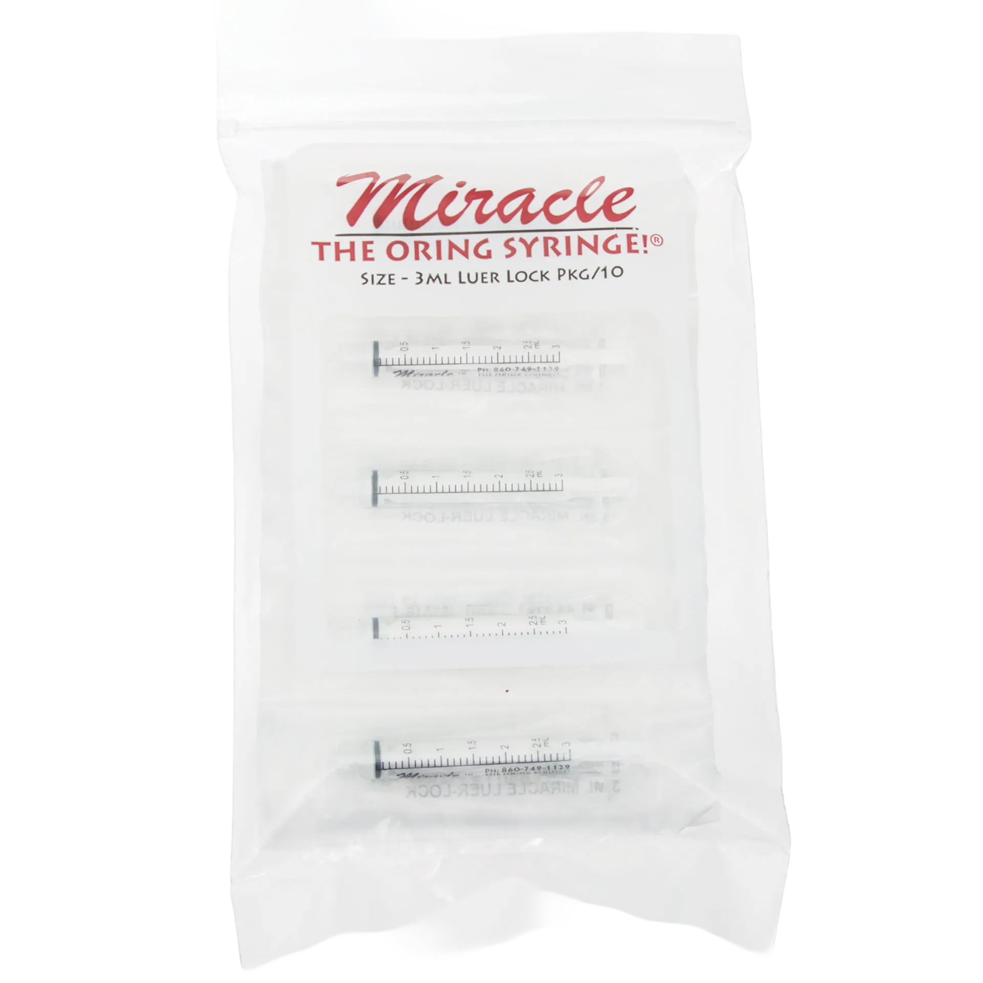 Miracle Nipple O-ring Syringe,"Clear bag with four 3 mL syringes"