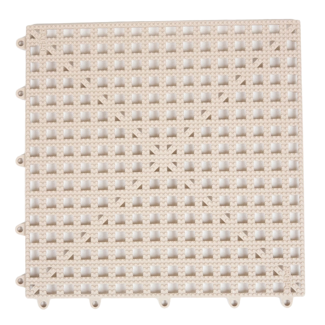 Dri-Dek® Flooring,"Beige interlocking perforated floor tile panel"