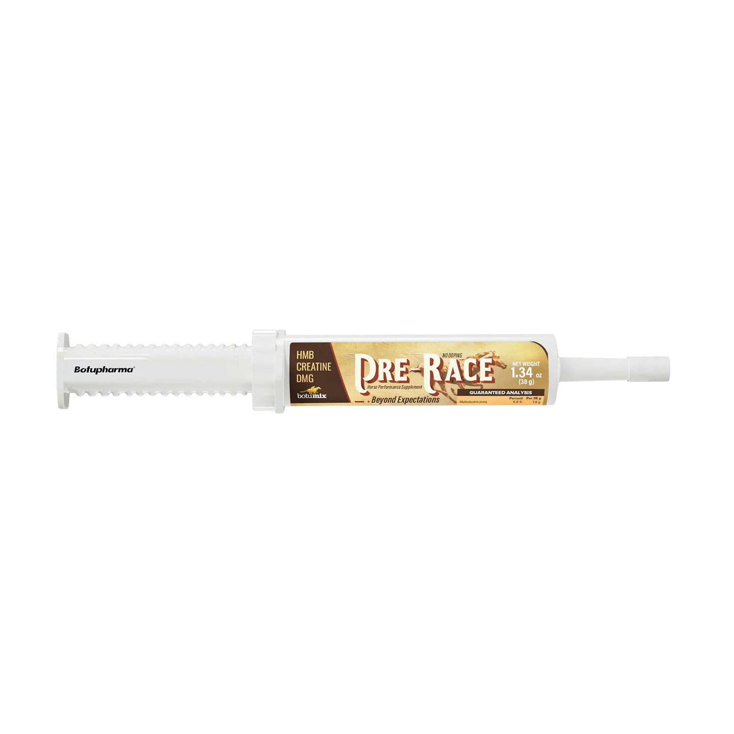 Pre-Race,"White oral syringe with labeled barrel and plunger"