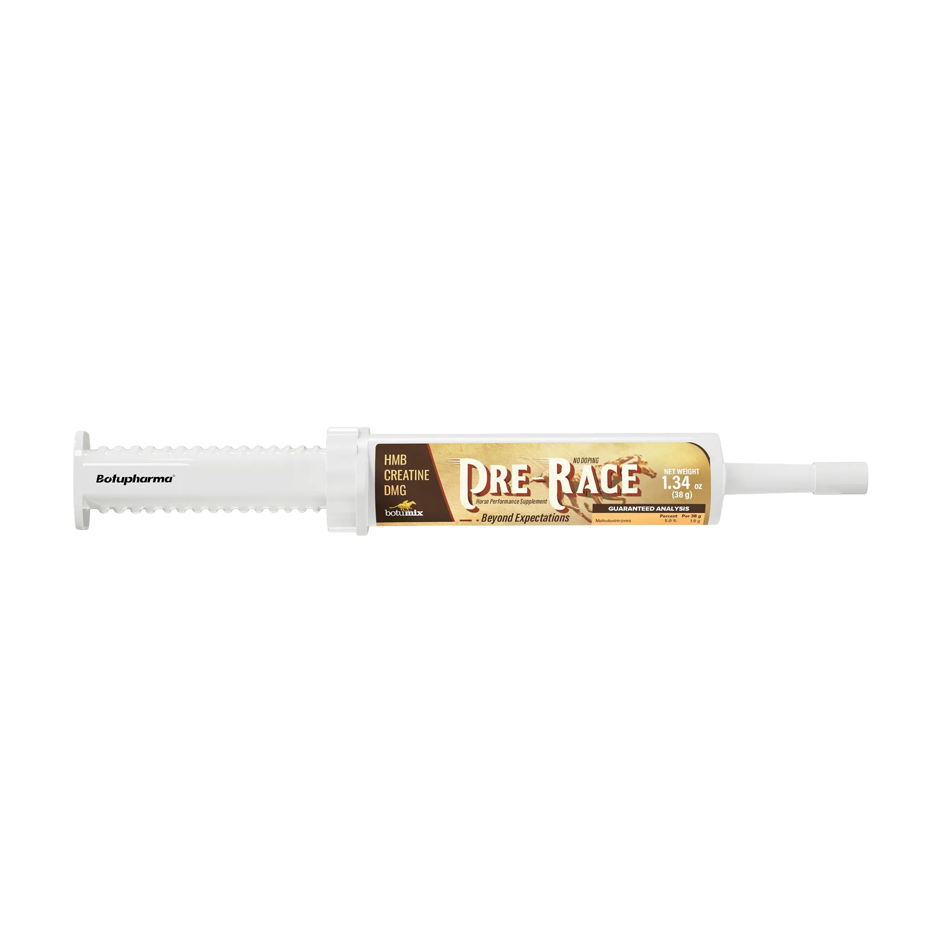 Pre-Race,"White oral syringe with labeled barrel and plunger"