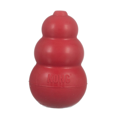 Kong® Classic,"Red three-tier rubber dog toy, front view"