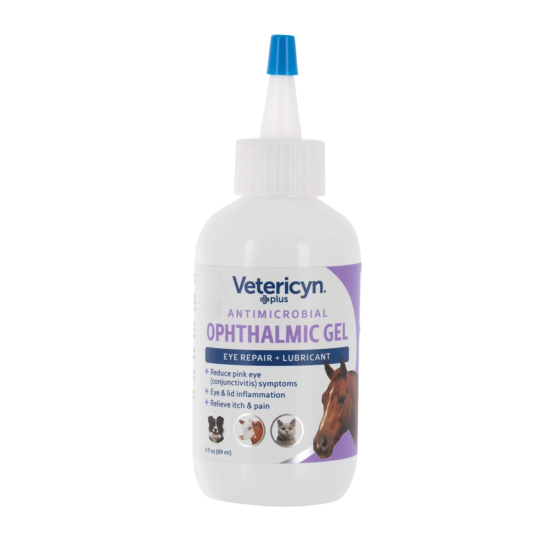 Vetericyn® Plus Animal Ophthalmic Gel,"White squeeze bottle with blue nozzle cap and animal label"