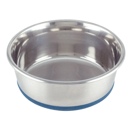 Heavy Premium Pet Dishes,"Stainless steel pet dish with blue non-skid base"
