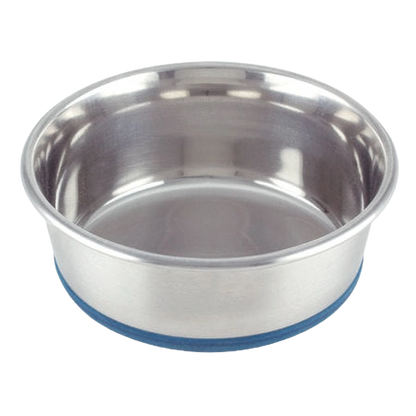 Heavy Premium Pet Dishes,"Stainless steel pet dish with blue non-skid base"