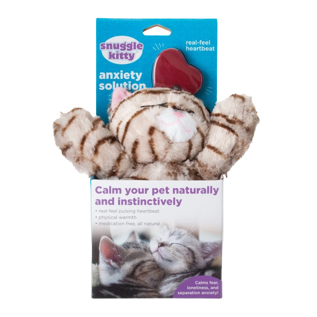 Snuggle Puppy & Kitten,"Striped plush kitten in open retail display box"