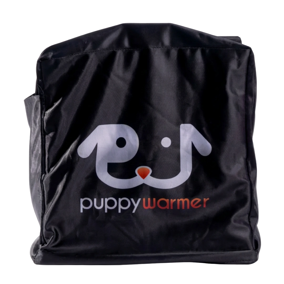 Puppywarmer Cover,"Black fabric cover with front flap and side pocket"