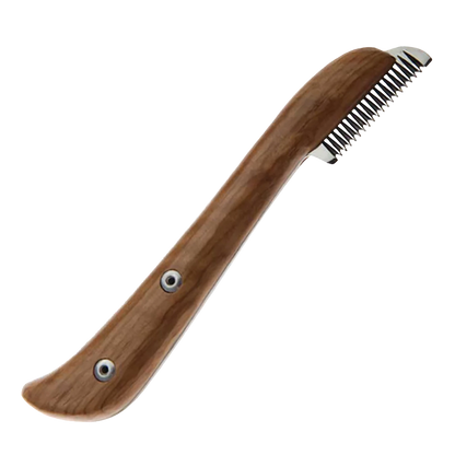 Aaronco Medium Stripping Knife,"Wood-handled stripping knife with metal comb teeth"