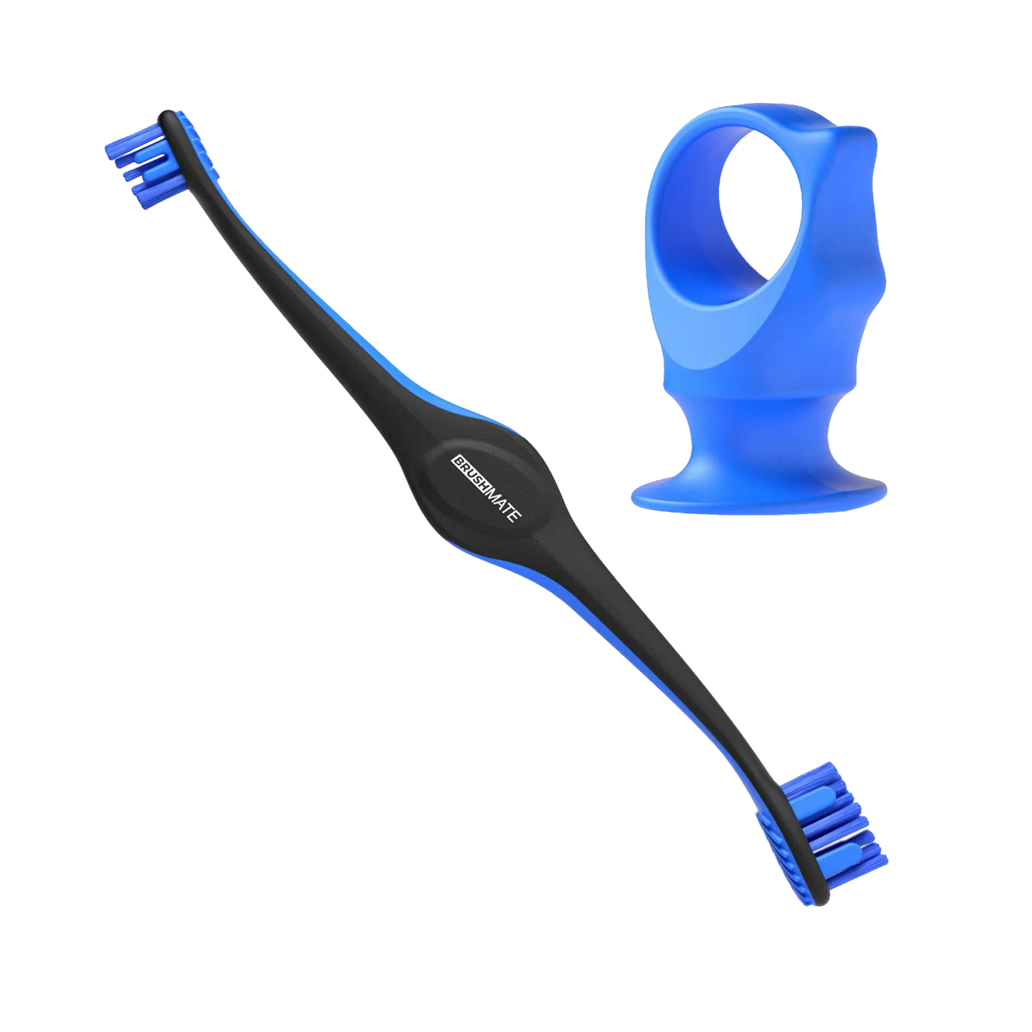 BrushMate Premium Toothbrush with Biteblock,"Black double-ended toothbrush with blue bite block"