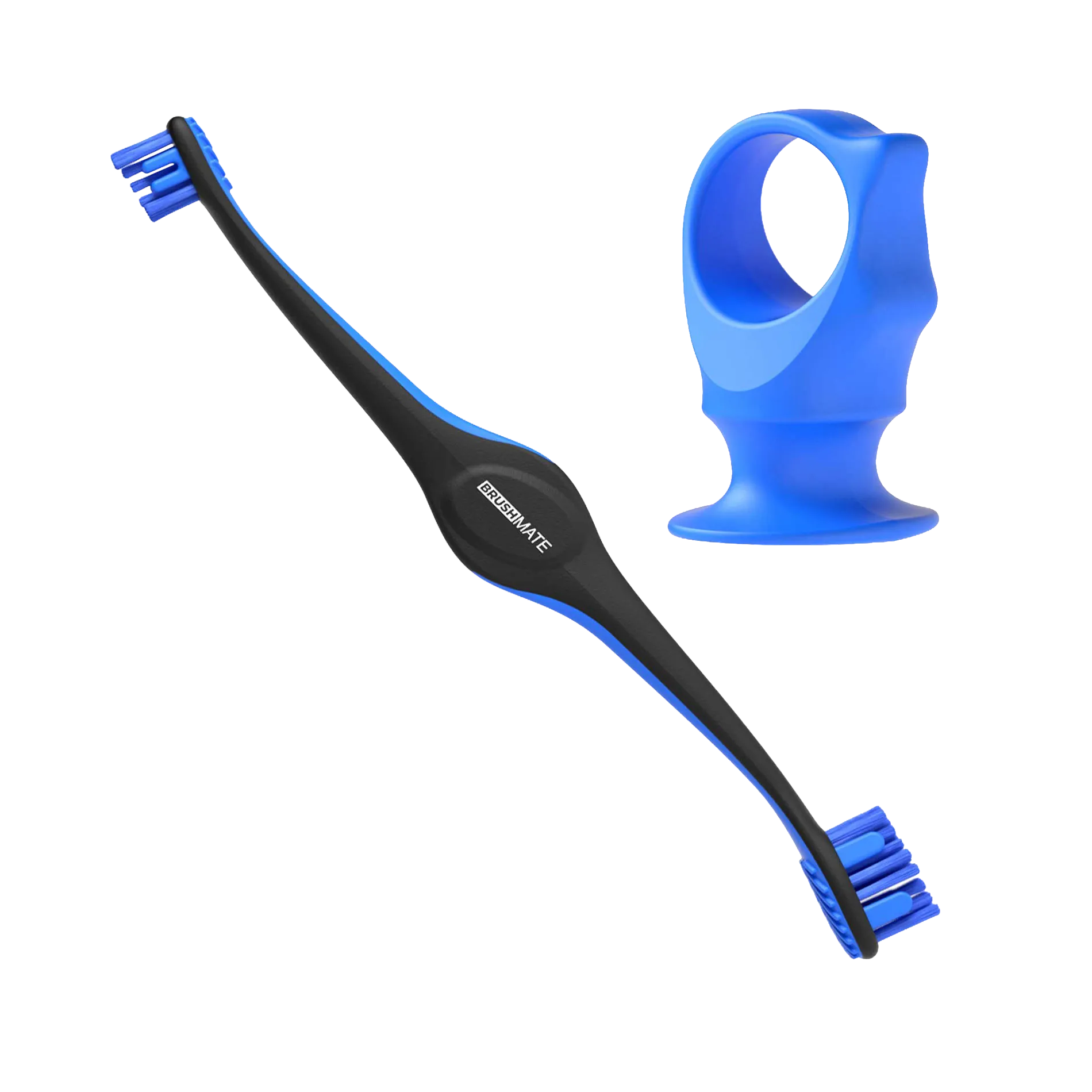 BrushMate Premium Toothbrush with Biteblock,"Black double-ended toothbrush with blue bite block"