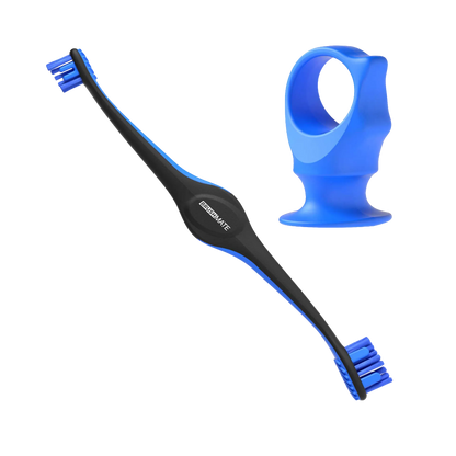BrushMate Premium Toothbrush with Biteblock,"Black double-ended toothbrush with blue bite block"