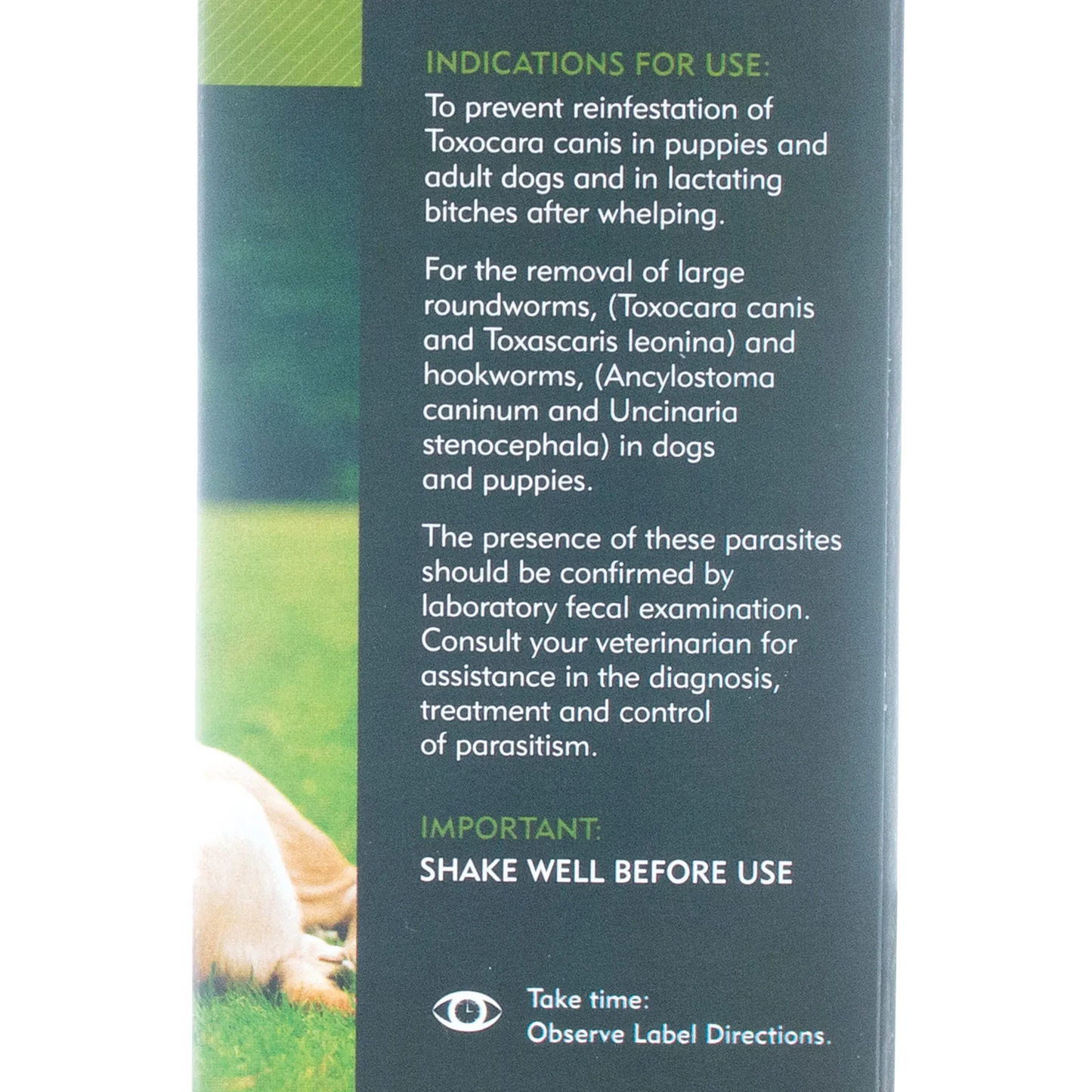 Worm Protector® 2X,"Side panel of product box with dog image and directions"