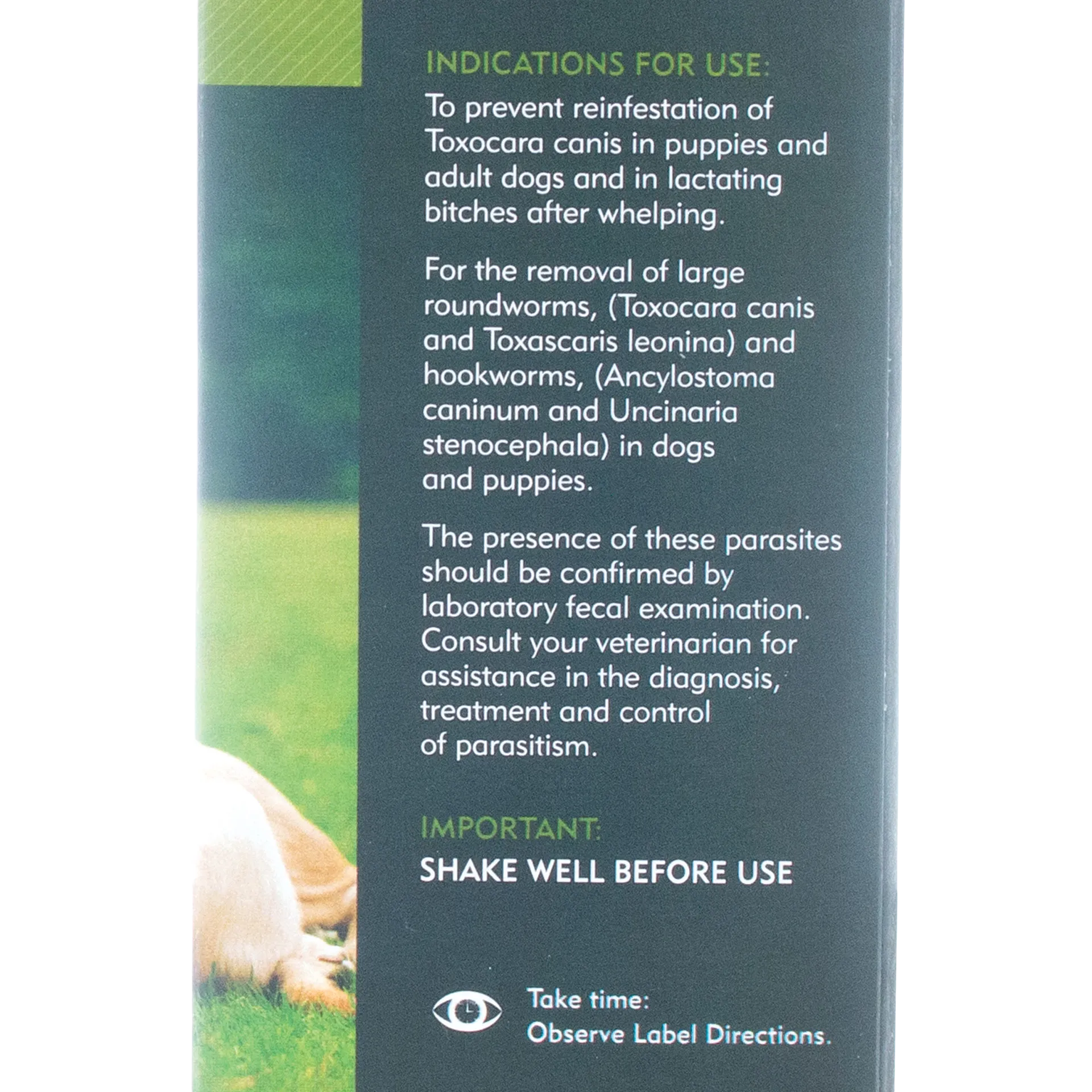 Worm Protector® 2X,"Side panel of product box with dog image and directions"