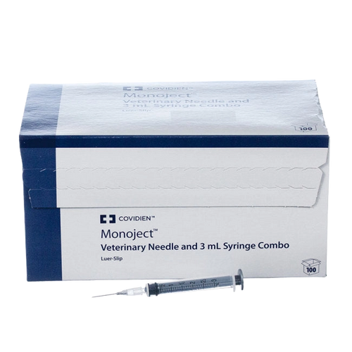 3cc MonoJect™ Syringes with 22 gauge Needles,"Single syringe with attached needle in box"