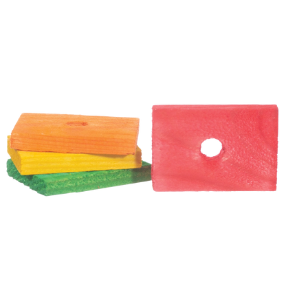 Wood Blocks and Slats,"Stack of colored wooden slats with red block"