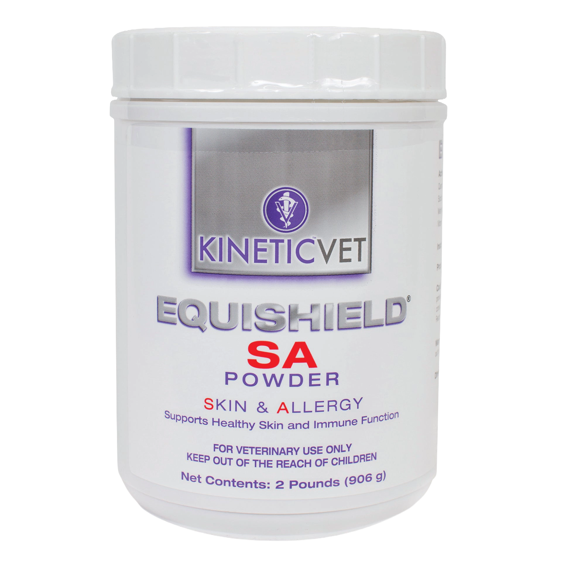 EquiShield® SA (Skin & Allergy),"White plastic powder tub with screw-top lid, front label view"