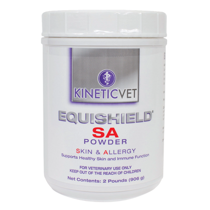 EquiShield® SA (Skin & Allergy),"White plastic powder tub with screw-top lid, front label view"