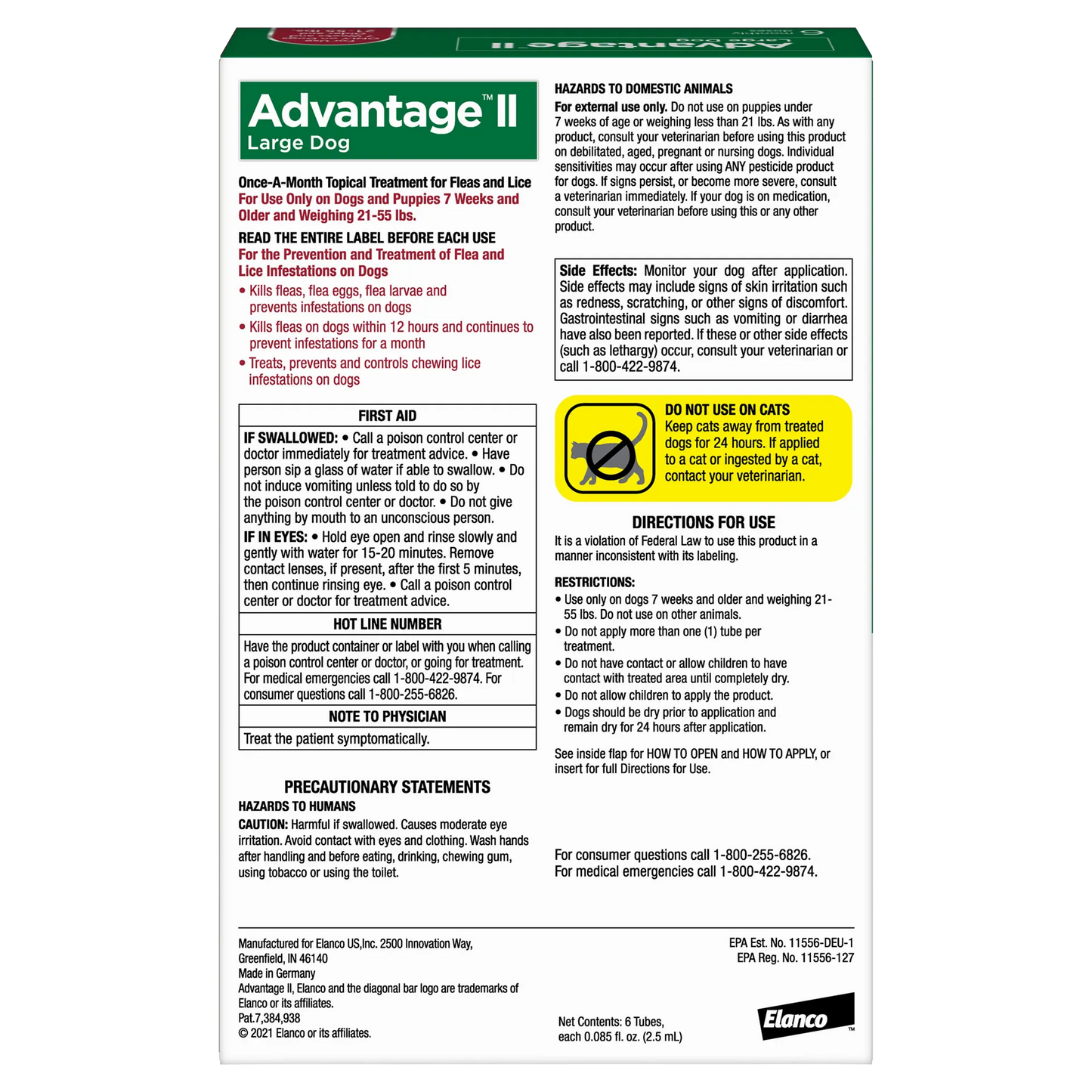 Advantage™ II for Dogs,"Back of flea treatment box with usage instructions"
