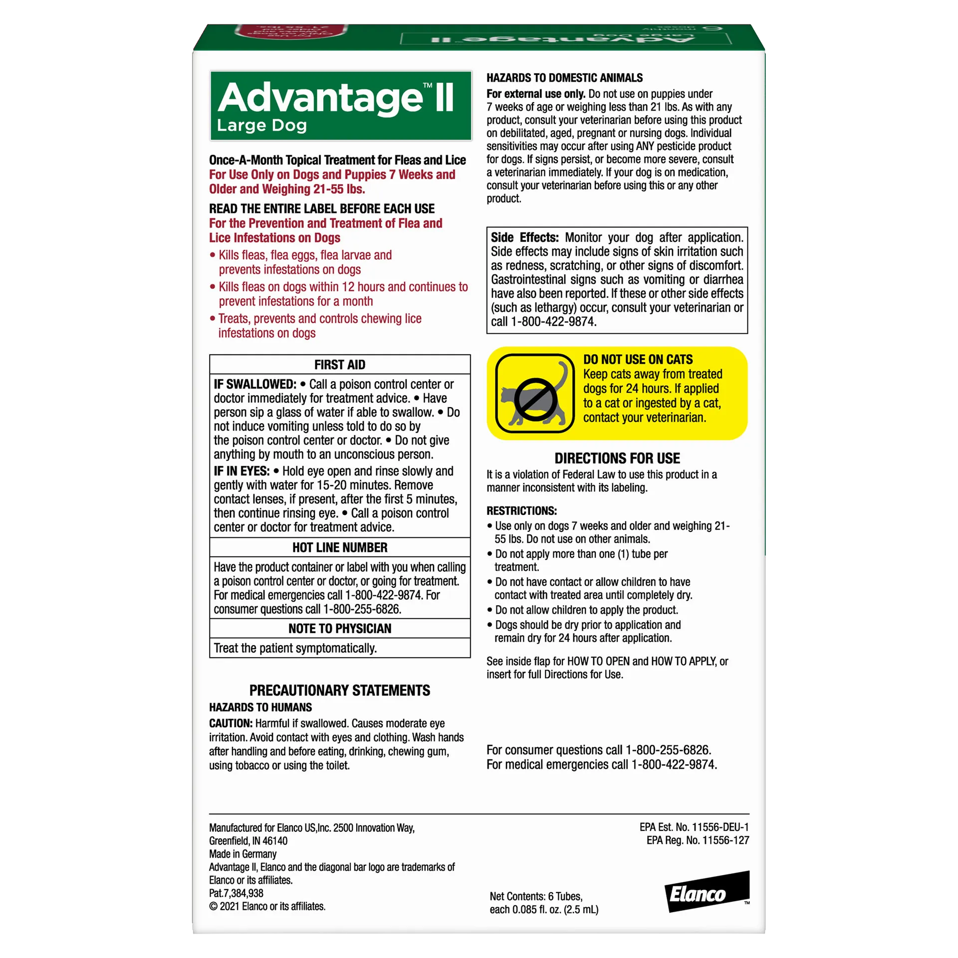 Advantage™ II for Dogs,"Back of flea treatment box with usage instructions"