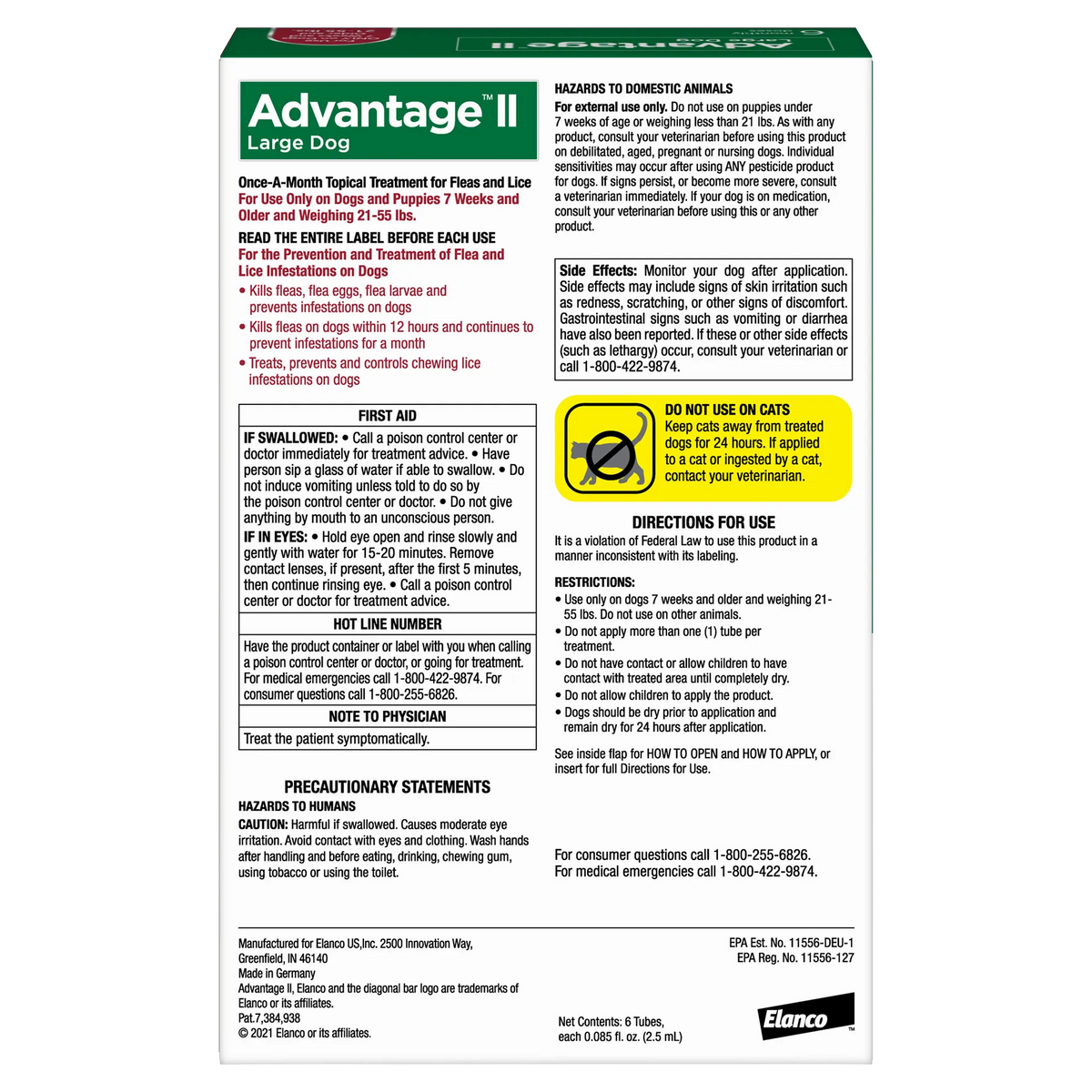 Advantage™ II for Dogs,"Back of flea treatment box with usage instructions"