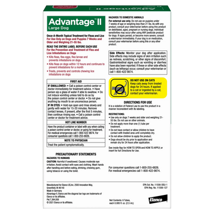 Advantage™ II for Dogs,"Back of flea treatment box with usage instructions"