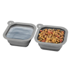 Replacement Collapsible Dog Bowls,"Two gray collapsible bowls, one filled with kibble"
