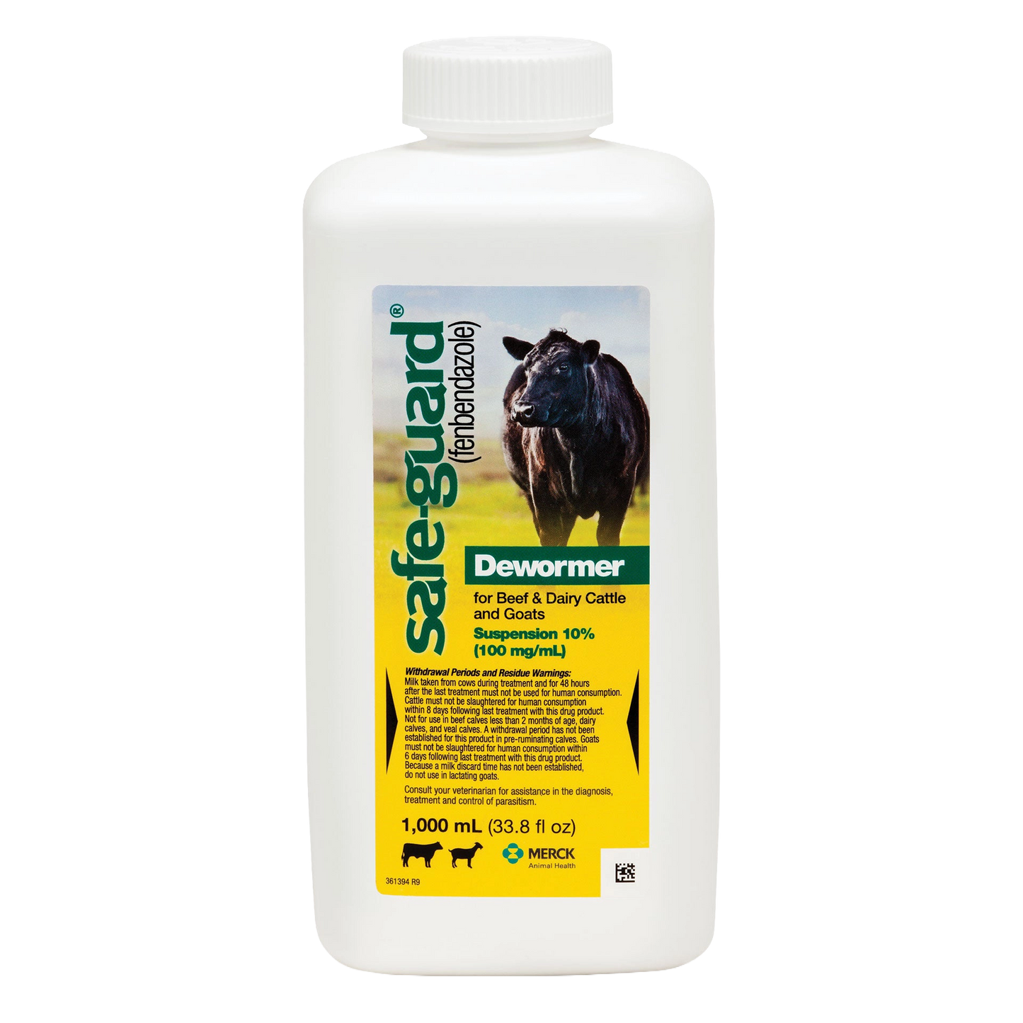 Safe-Guard® Dewormer for Goats Cattle,"White bottle with screw cap and cattle label"