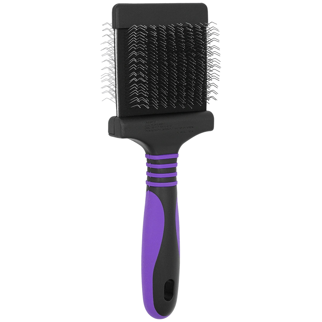 Dematting Extra Firm Slicker Brush,"Black slicker brush with purple grip handle"