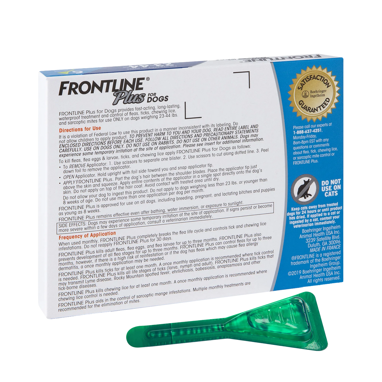 Frontline® Plus for Dogs,"Back of box with green applicator pipette"