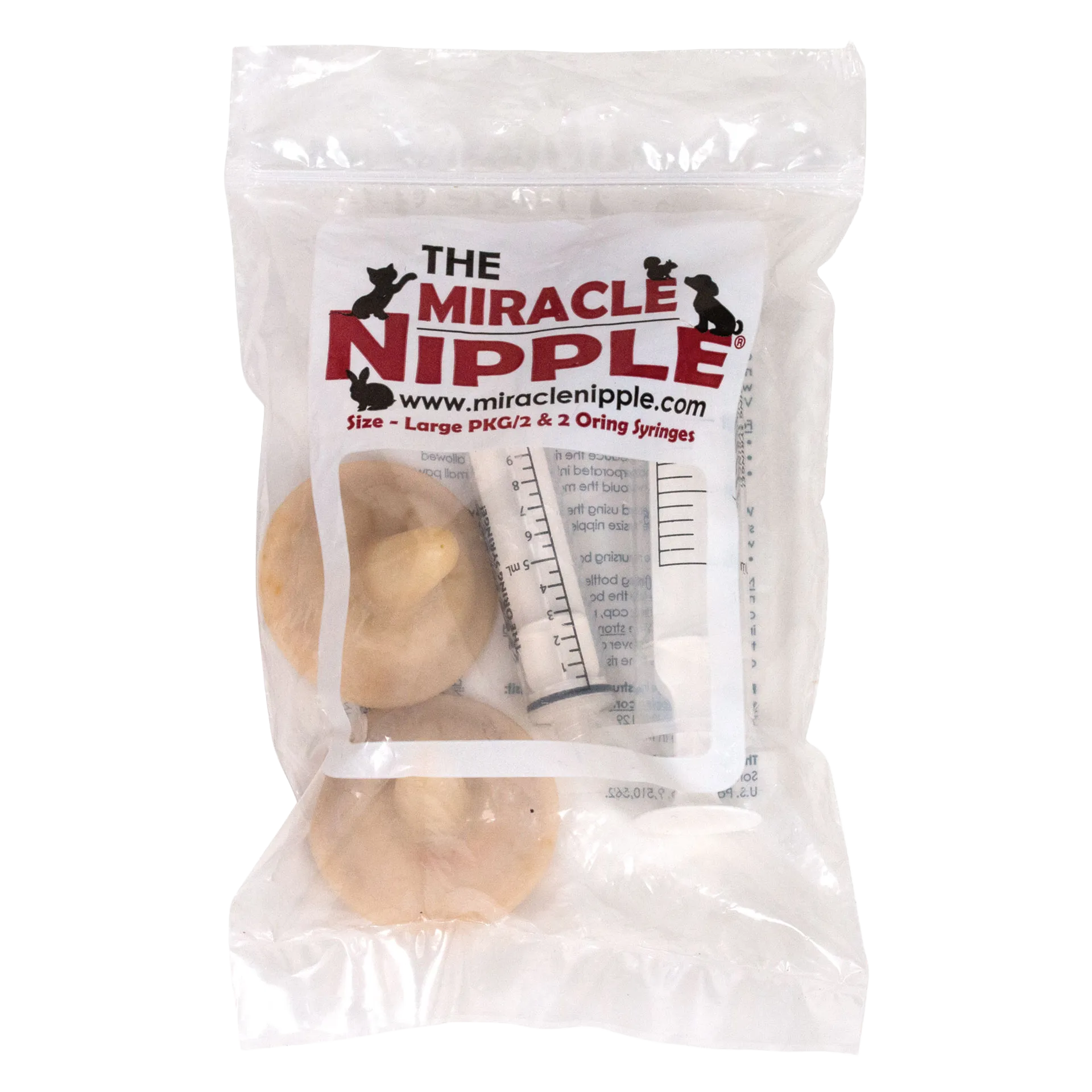 The Miracle Nipple® for Puppies,"Sealed package with beige nipples and two clear syringes"