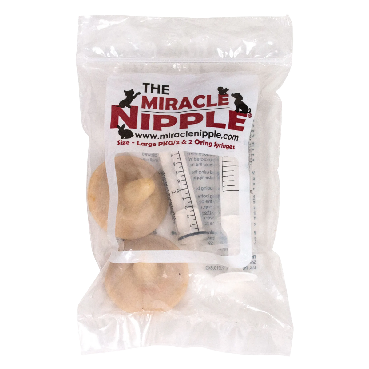 The Miracle Nipple® for Puppies,"Sealed package with beige nipples and two clear syringes"