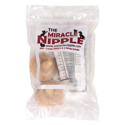 The Miracle Nipple® for Puppies,"Sealed package with beige nipples and two clear syringes"