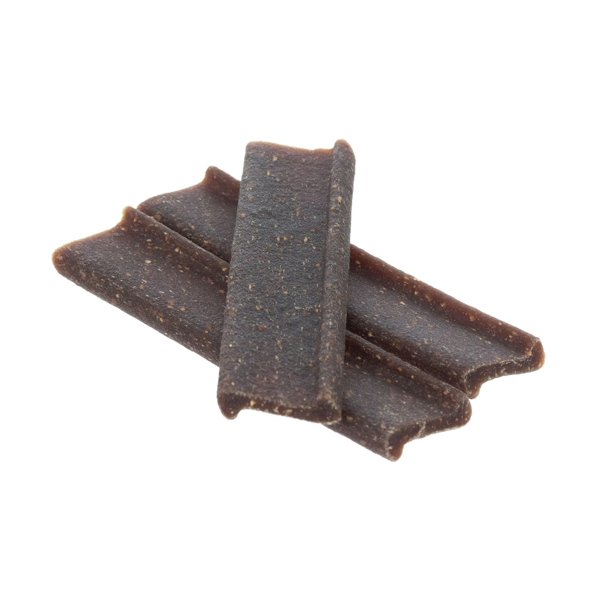 C.E.T.® VeggieDent® Fr3sh,"Three dark chew sticks stacked in close-up"