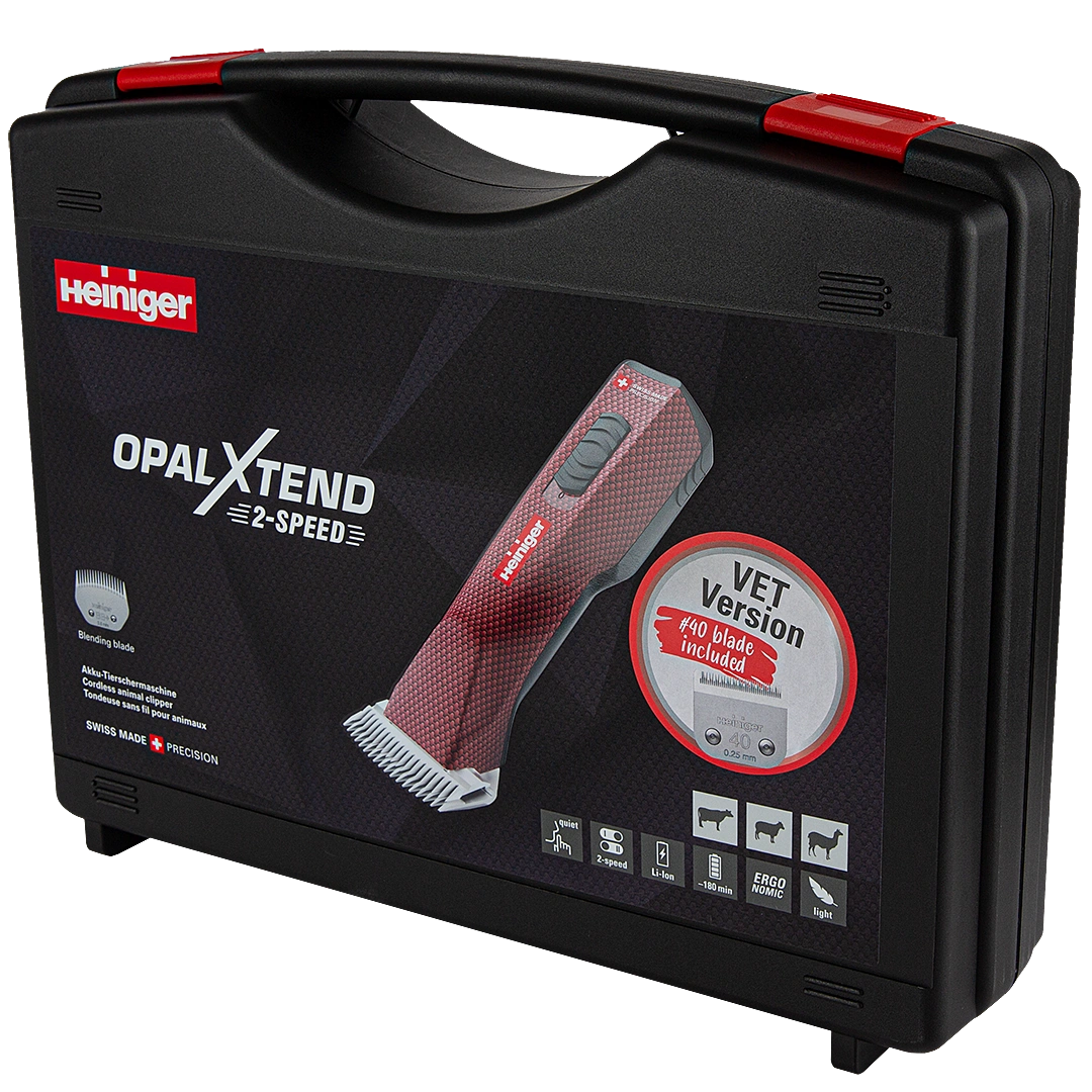 Opal Xtend Vet Edition Cordless Clipper with 40 blade and Two Batteries,"Black carrying case with clipper image on front"
