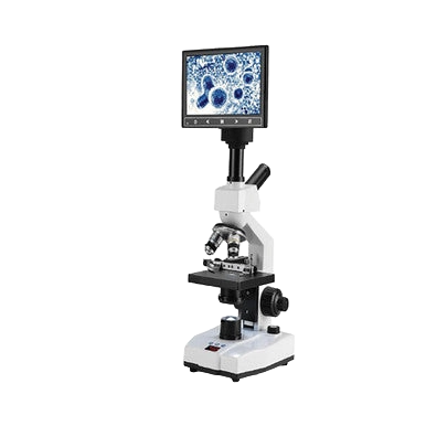 SS-MICROTEMP Heated Stage Microscope with LCD Screen,"Microscope with mounted LCD display showing magnified cells"