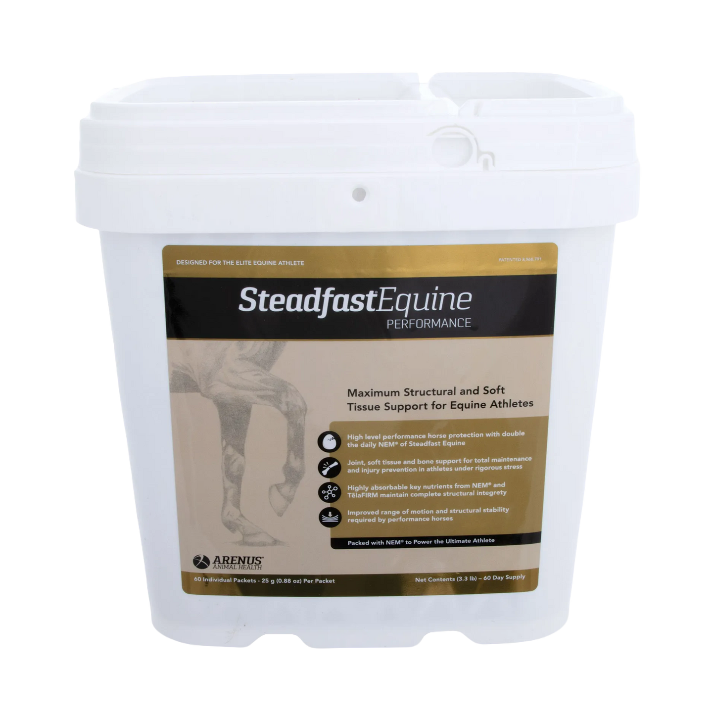 Steadfast® Equine Performance,"White plastic bucket with tamper-evident lid and front label"