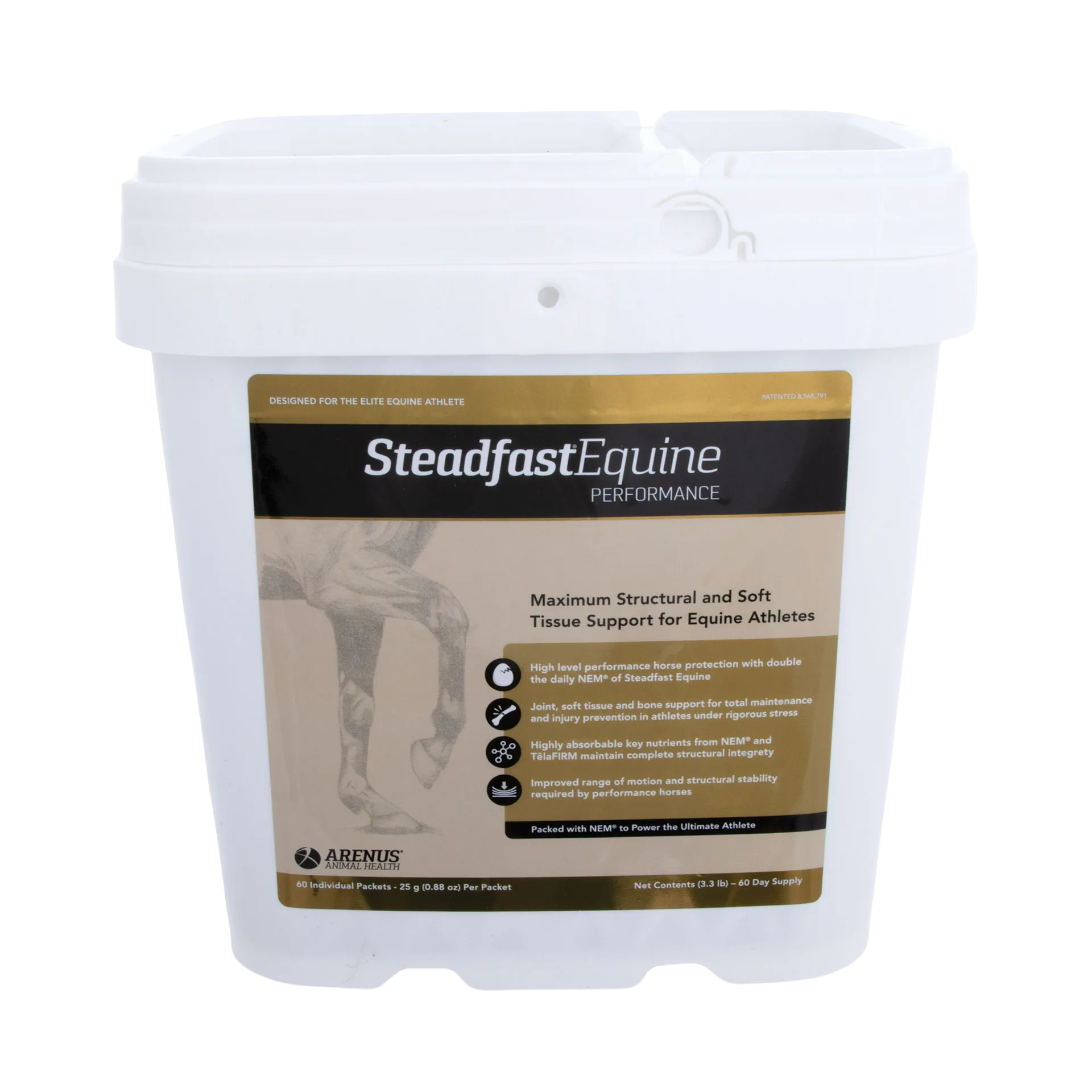 Steadfast® Equine Performance,"White plastic bucket with tamper-evident lid and front label"