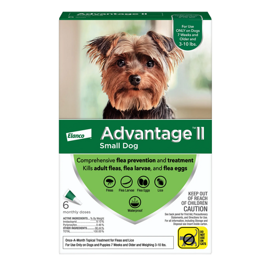 Advantage™ II for Dogs,"Front of product box with small dog photo and 6 monthly doses"