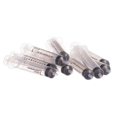 Large Syringes without Needles,"Five clear syringes with black plungers"