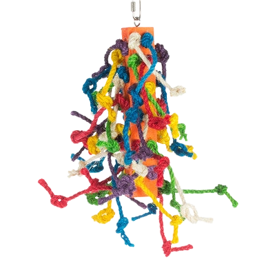 Large Preening Toy,"Multicolored hanging toy with dangling rope strands"