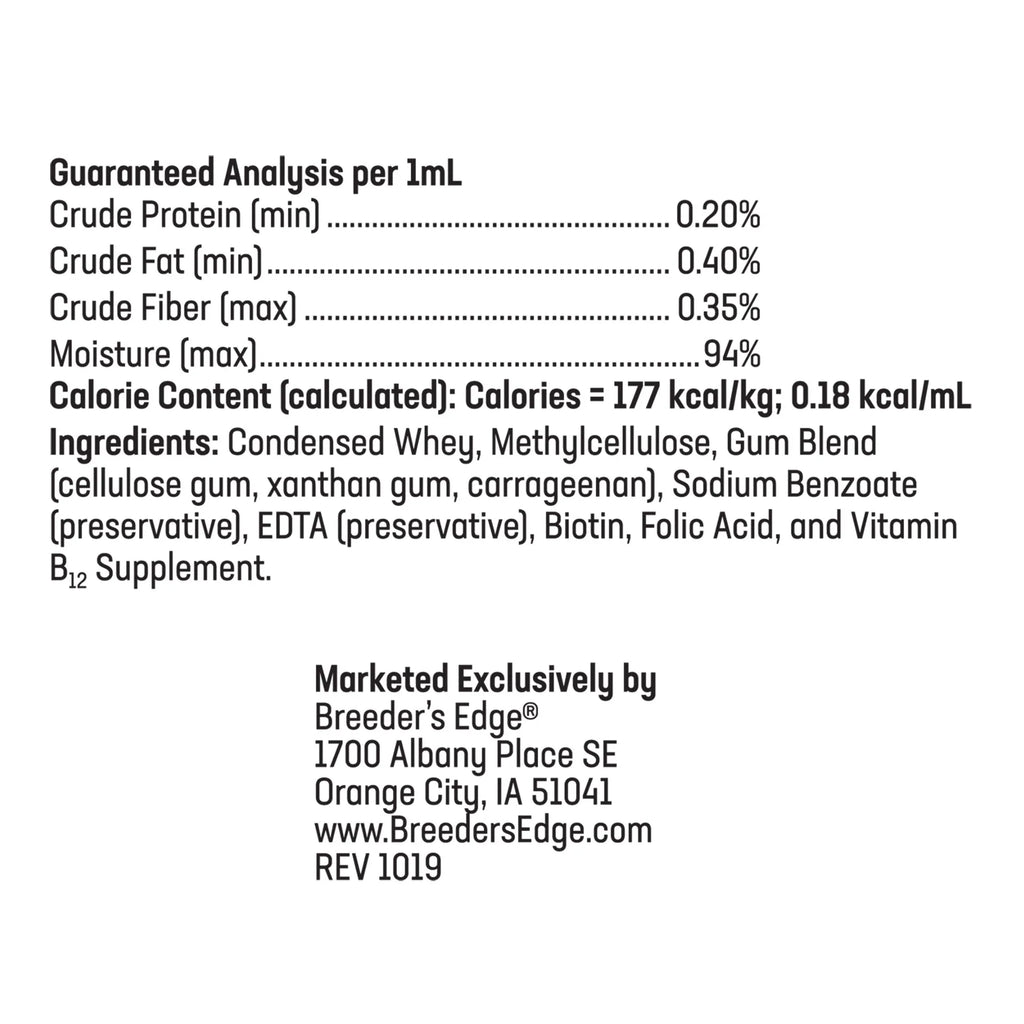 Breeder's Edge® Nurture Mate™ for Puppies & Kittens,"Back label with guaranteed analysis and ingredients panel"