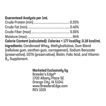 Breeder's Edge® Nurture Mate™ for Puppies & Kittens,"Back label with guaranteed analysis and ingredients panel"