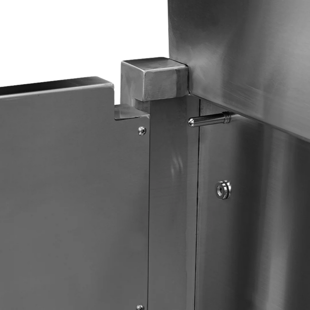 Dog Grooming Electric Tub with Sliding Door by Waggz,"Close-up of stainless steel sliding door latch"