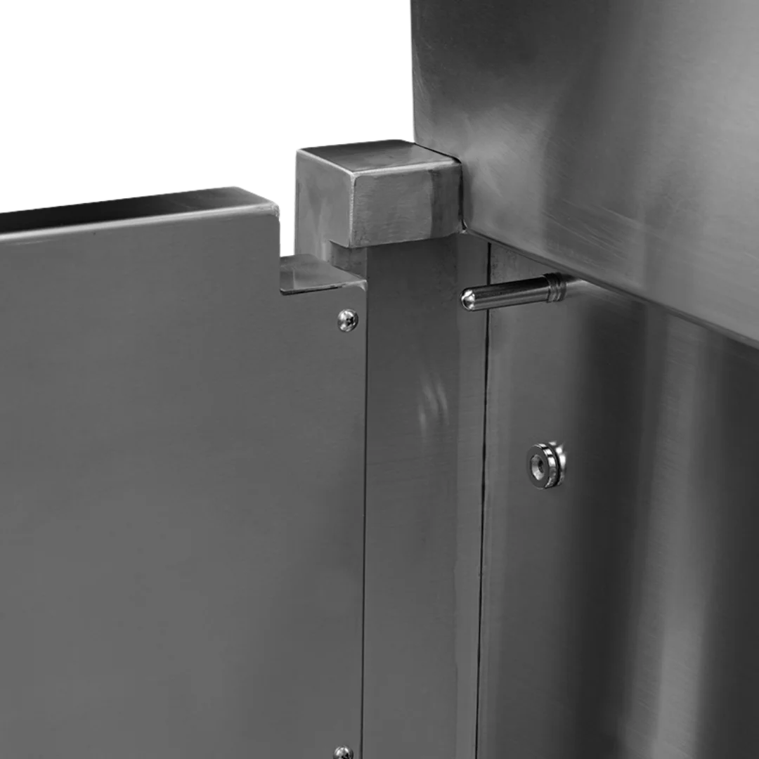 Dog Grooming Electric Tub with Sliding Door by Waggz,"Close-up of stainless steel sliding door latch"