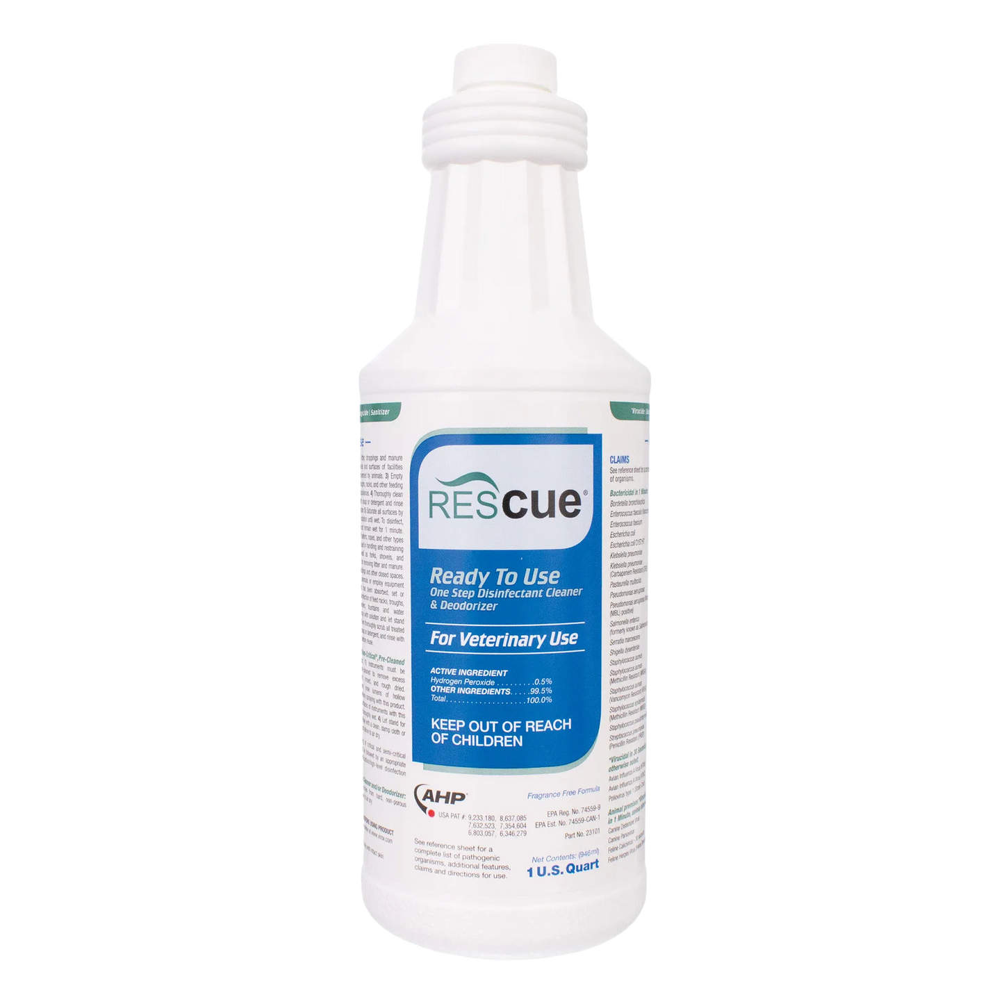 Rescue®  Disinfectant Cleaner,"White spray bottle with blue front label"