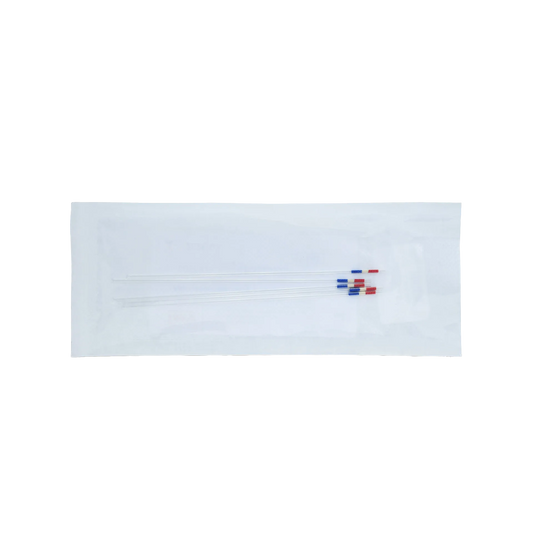 IMV CRISTAL .25CC RADIATED STRAW,"Pack of clear straws with red and blue marked ends"