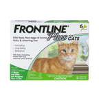 Frontline® Plus for Cats,"Front view of 6-dose cat treatment box with orange cat image"