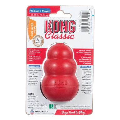 Kong® Classic,"Red rubber dog toy in blister card packaging"