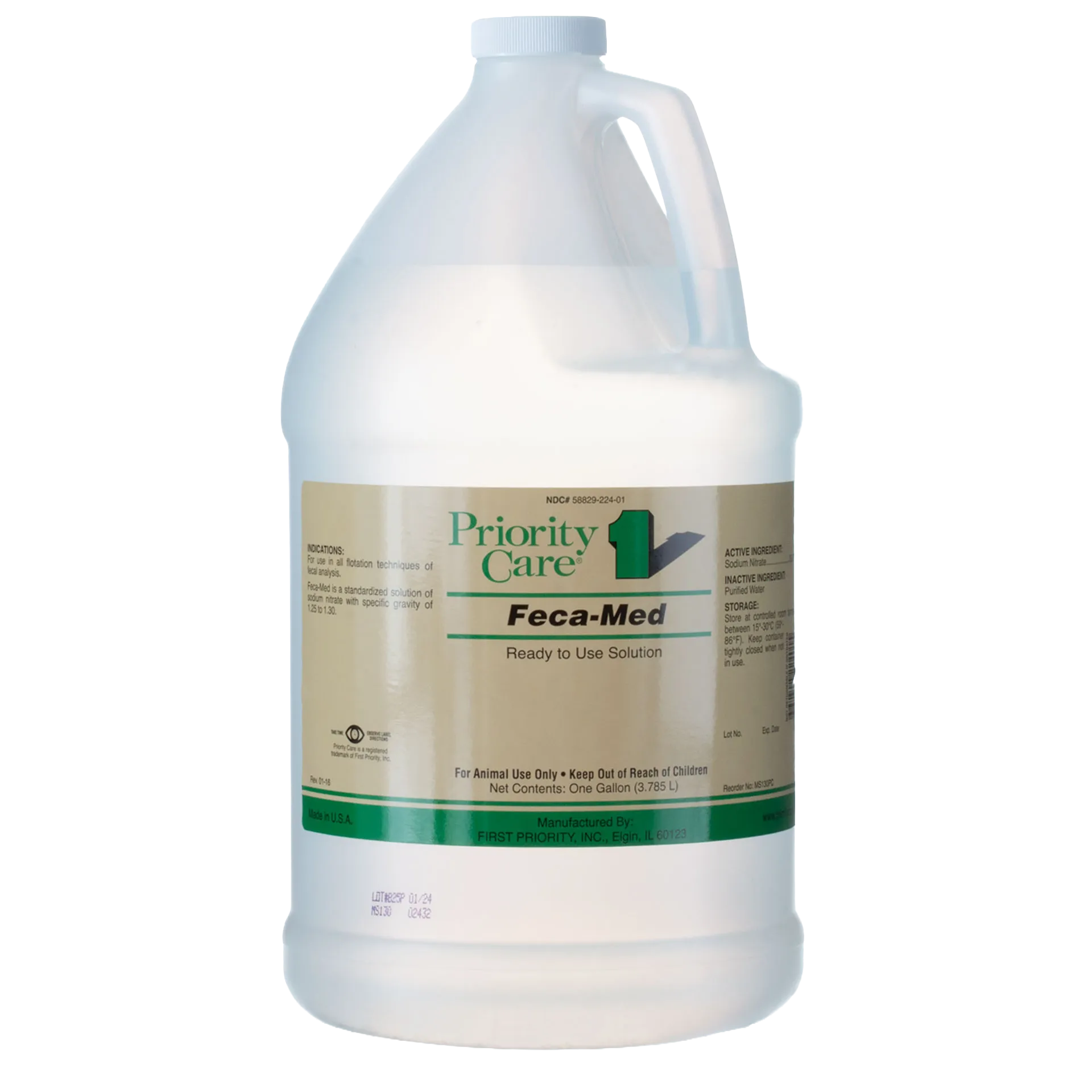 Fecal Solution,"White gallon jug with handle and front label"